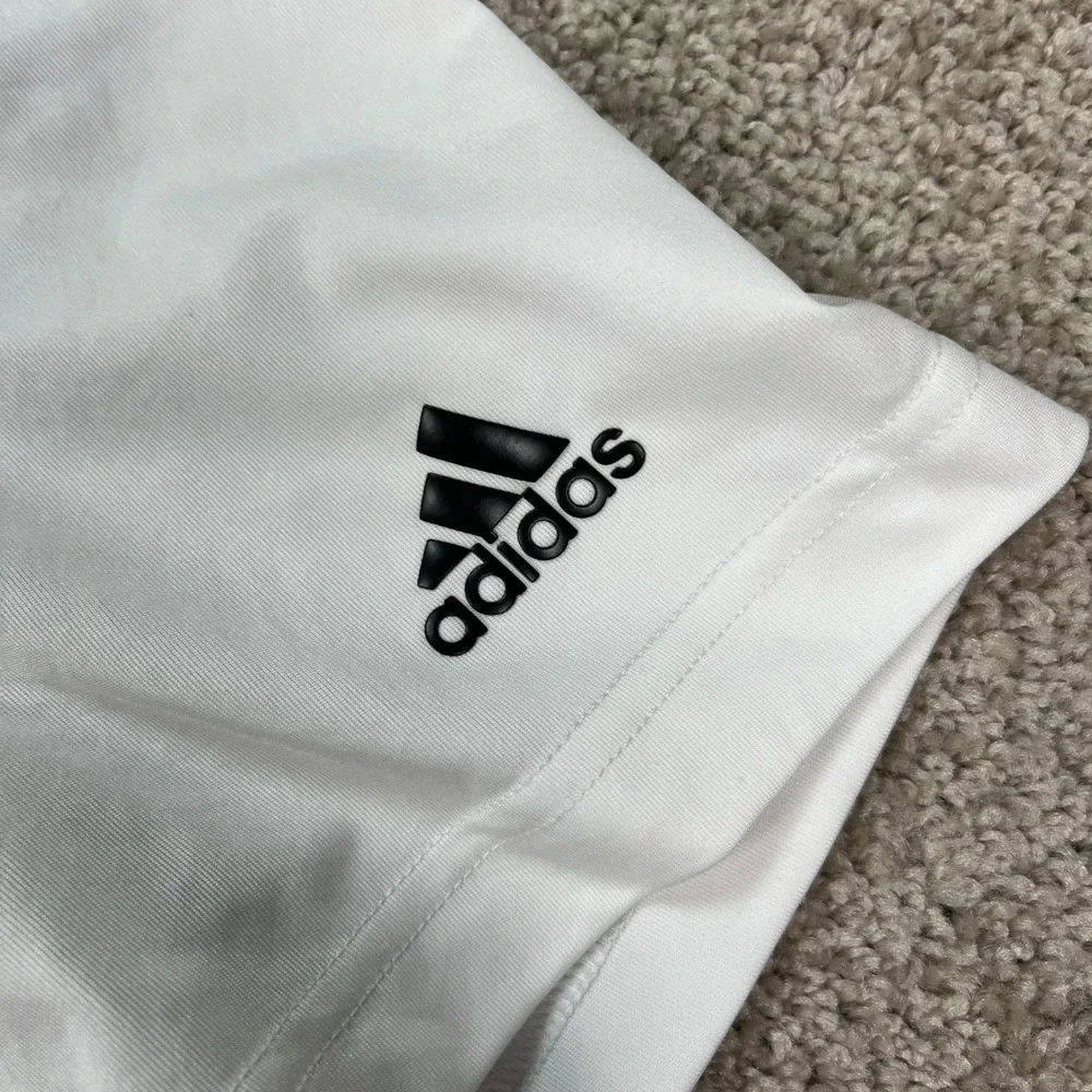 Adidas Polo Shirt Men XL White Short Sleeve‎ Golf Performance 3 Stripe LOGO